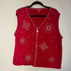 Merry & Bright Women's Candy Cane Peppermint Ugly Christmas Sweater‎ Vest Red 2X